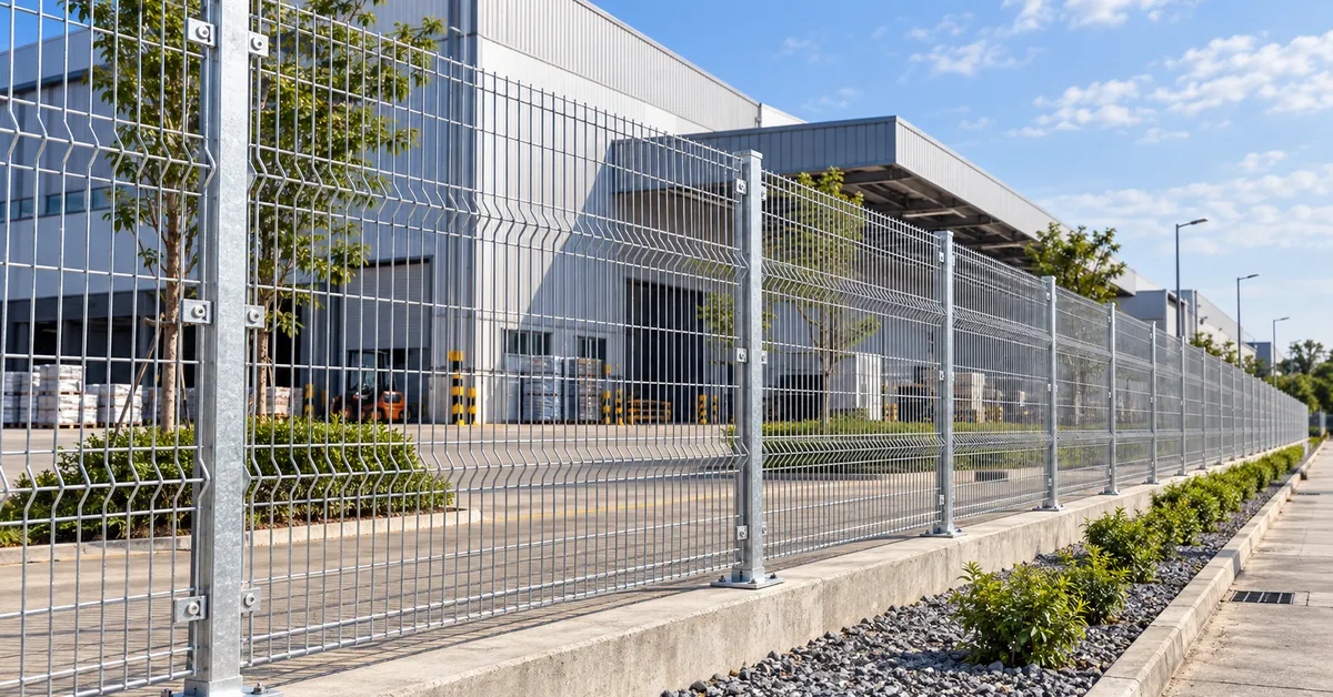 รั้วเหล็กสำเร็จรูป Mactech Guardrail Mesh ตามแนวถนนหน้าโรงงาน