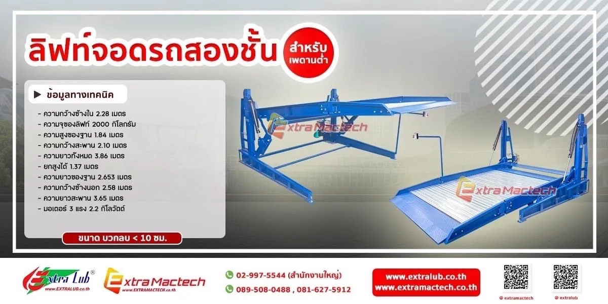 อินโฟกราฟิกข้อมูลทางเทคนิคลิฟท์จอดรถสองชั้นสำหรับเพดานต่ำ