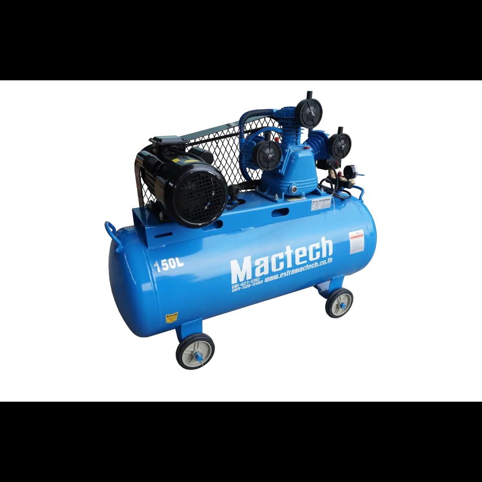 ปั๊มลมลูกสูบ Mactech 4 แรงม้า ถัง 150 ลิตร สีฟ้า หัวปั๊ม 3 สูบ