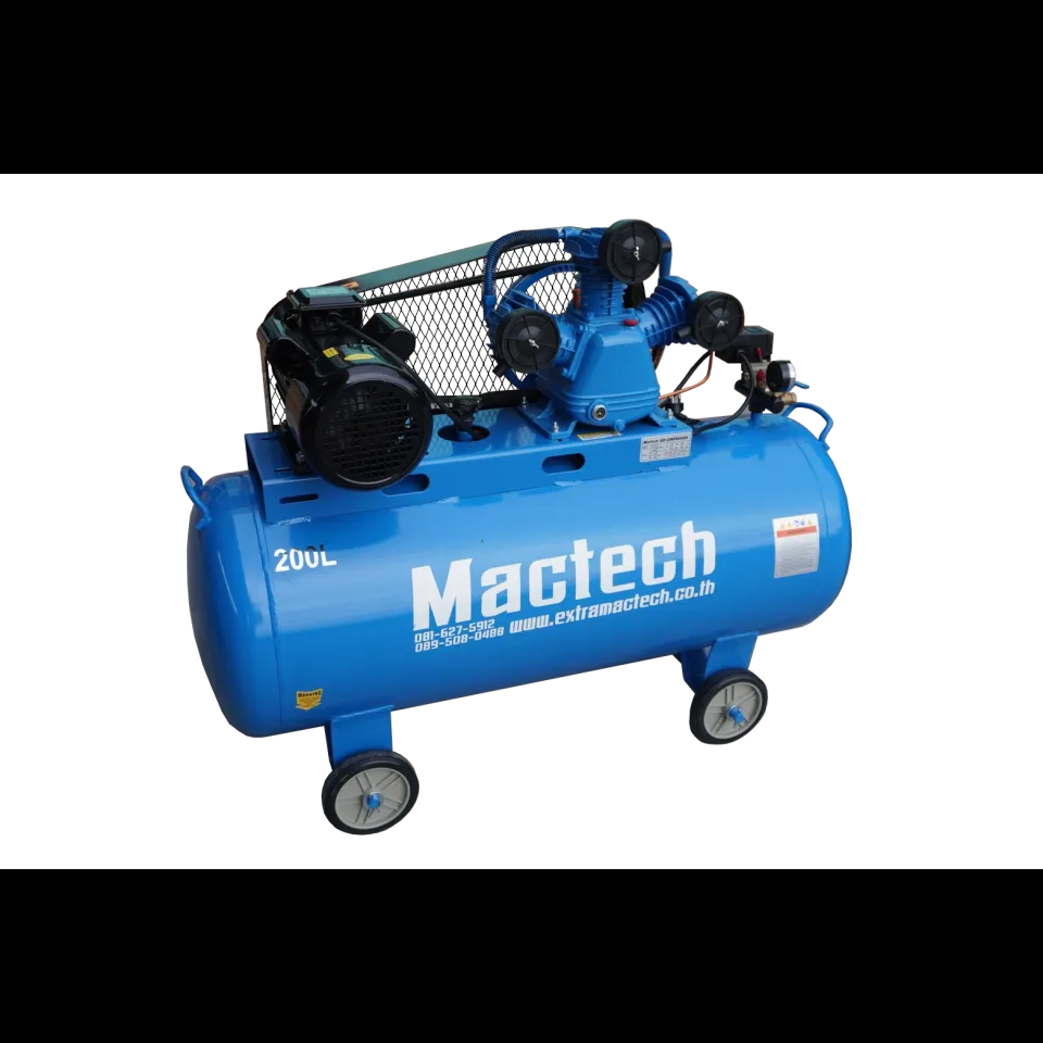 ปั๊มลมลูกสูบ Mactech 4 แรงม้า ถัง 200 ลิตร สีฟ้า มุมเฉียง
