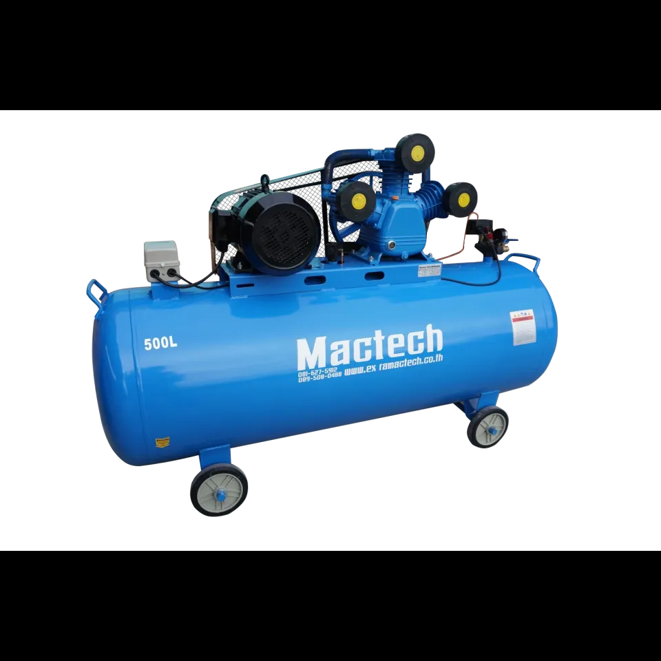 ปั๊มลมลูกสูบ Mactech 10 แรงม้า ถัง 500 ลิตร สีฟ้า พร้อมกล่องแมกเนติกสตาร์ทเตอร์