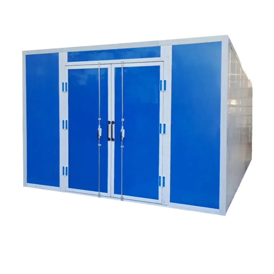 ห้องอบสีฝุ่น Powder Coating Mactech สีน้ำเงิน ประตูหน้าบานคู่ขนาดใหญ่